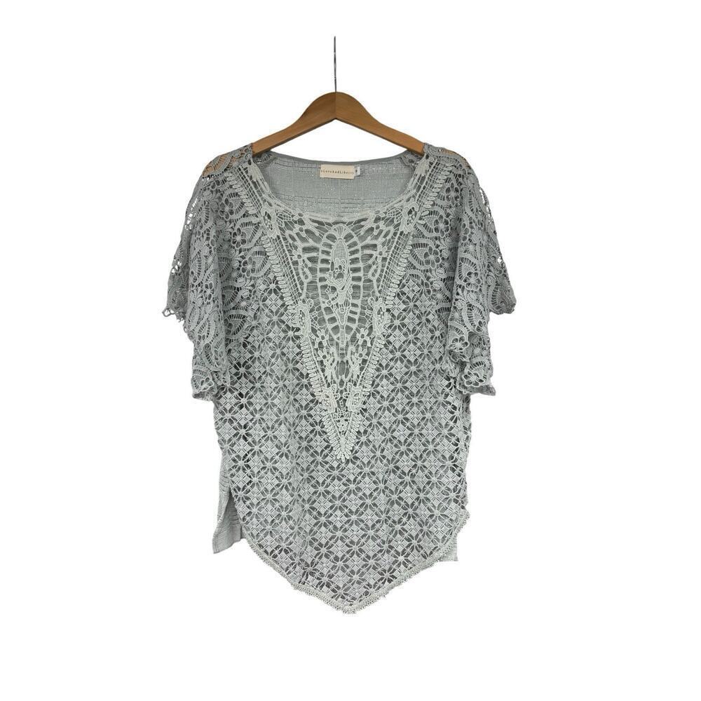4 Love And Liberty Johnny Was Light Green Crochet Short Sleeve Top Boho Womens M